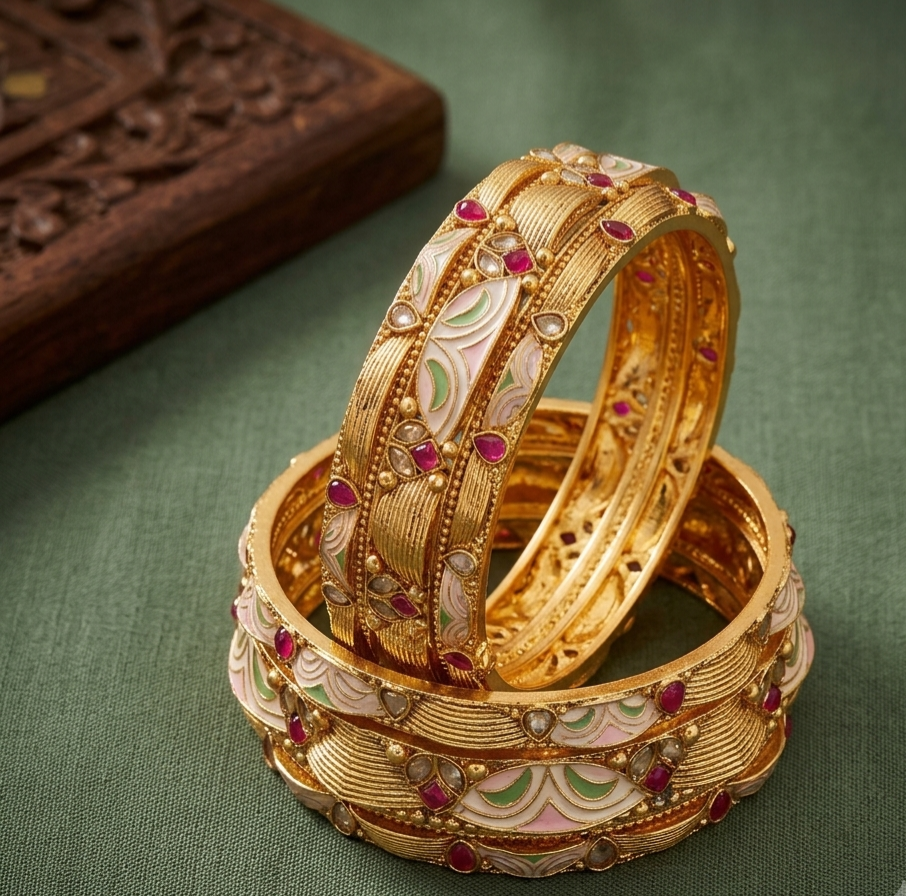 Exquisite Heritage Kundan & Meenakari Gold-Plated Bangles