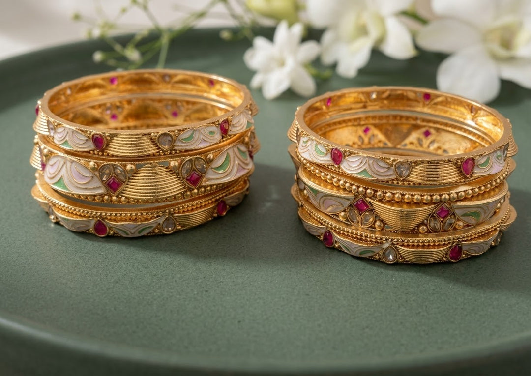 Exquisite Heritage Kundan & Meenakari Gold-Plated Bangles