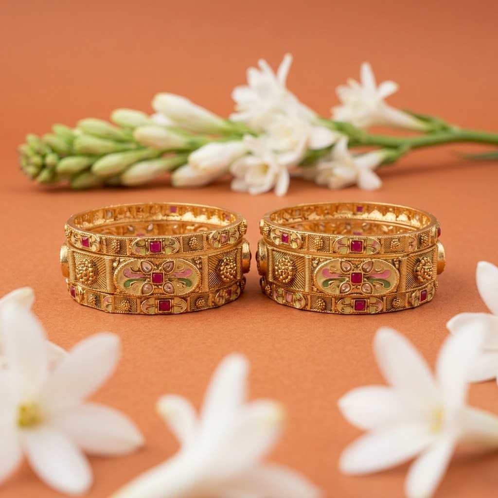 Kasli Premium Rajwadi Kundan & Meenakari Gold-Plated Kadas