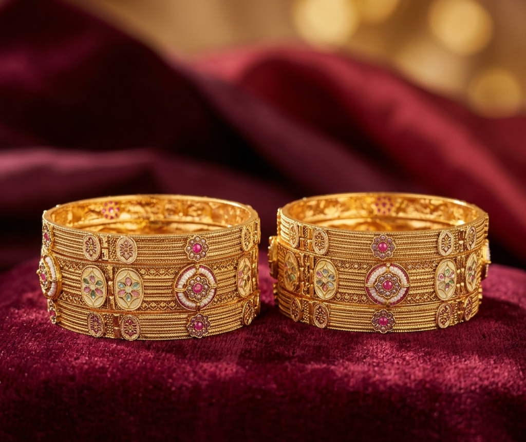 Traditional Antique Gold Plated Kundan Bangles