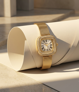 Women Luxury Look Gold Plated Crystal Square Dial Analog Wrist Watch