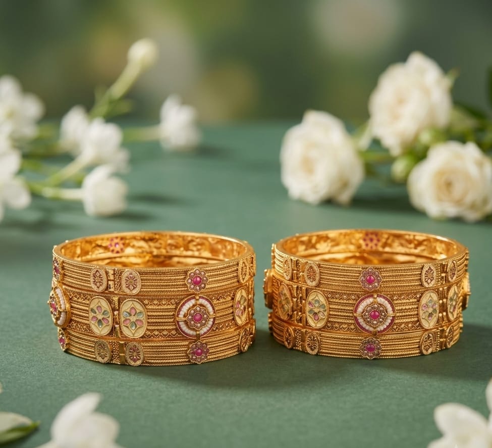 Traditional Antique Gold Plated Kundan Bangles