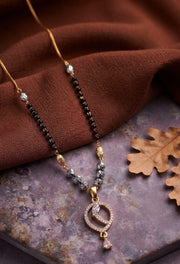 Kasli Daily Wear Gold-Tone Diamond Pendant Mangalsutra